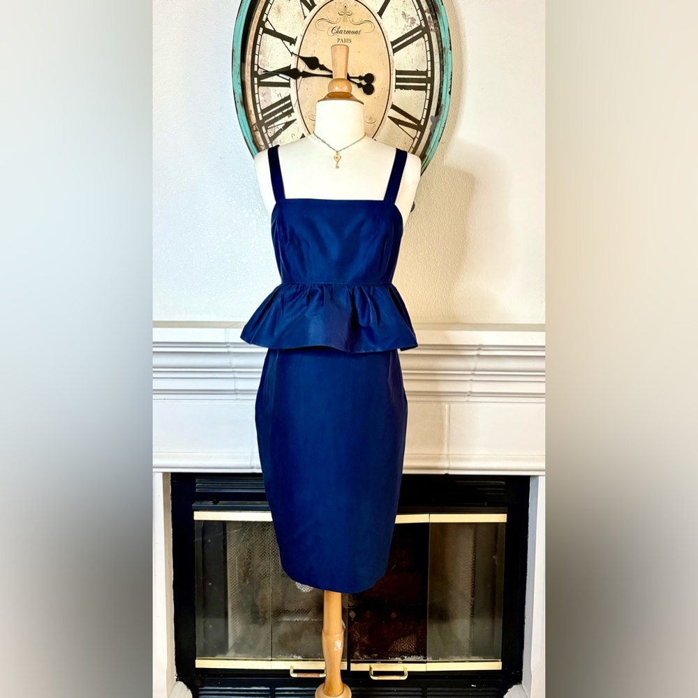 J. Crew Blue Sleeveless Sheath Dress Square Neck Midi